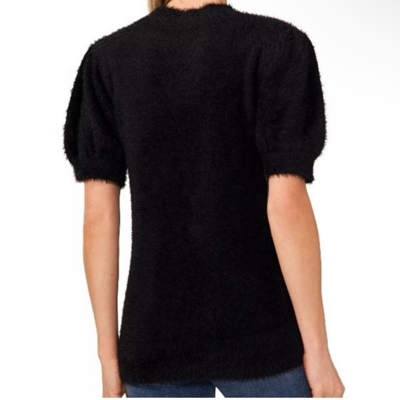 Cece Mock Neck Eyelash Short Sleeve Black Sweater Sz M Elevated Knit - Picture 3 of 6